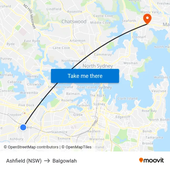 Ashfield (NSW) to Balgowlah map