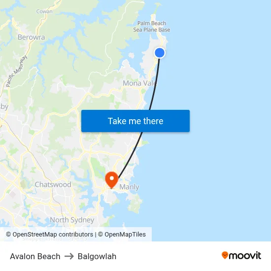 Avalon Beach to Balgowlah map