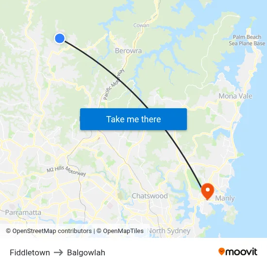 Fiddletown to Balgowlah map