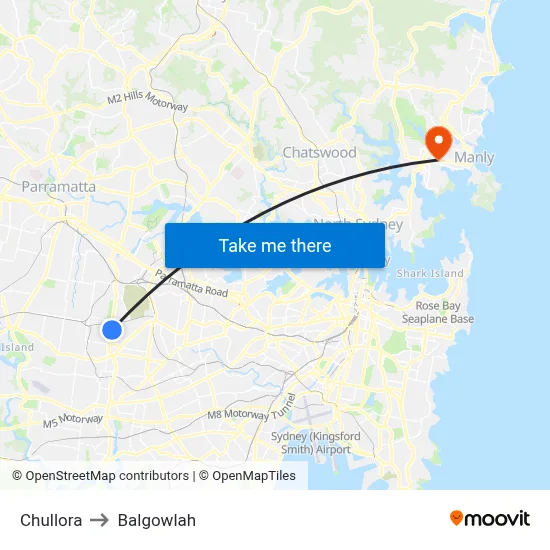 Chullora to Balgowlah map