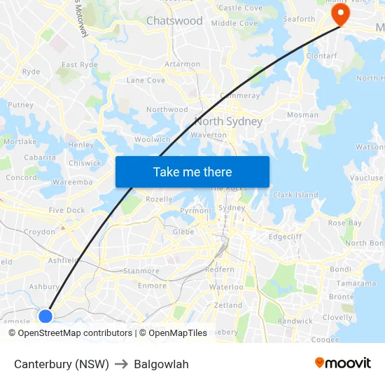 Canterbury (NSW) to Balgowlah map