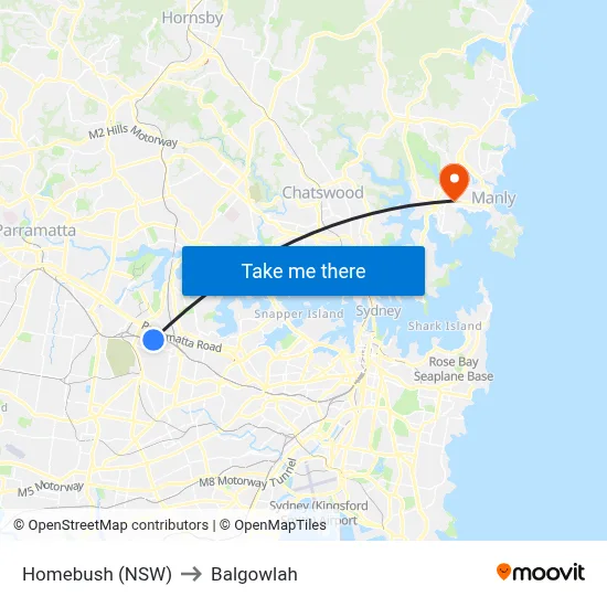Homebush (NSW) to Balgowlah map