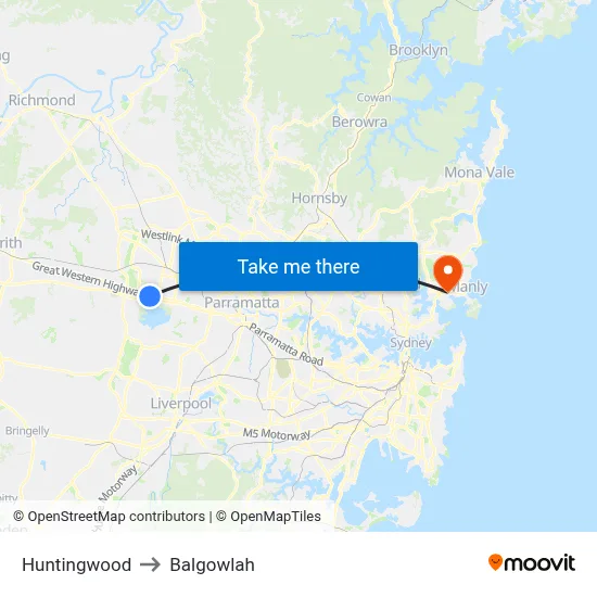Huntingwood to Balgowlah map
