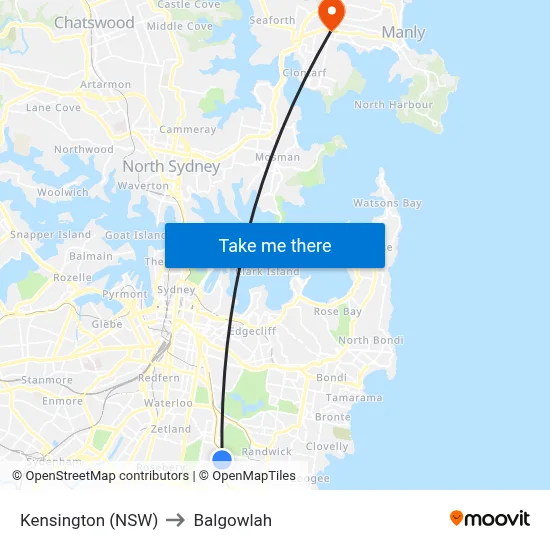 Kensington (NSW) to Balgowlah map