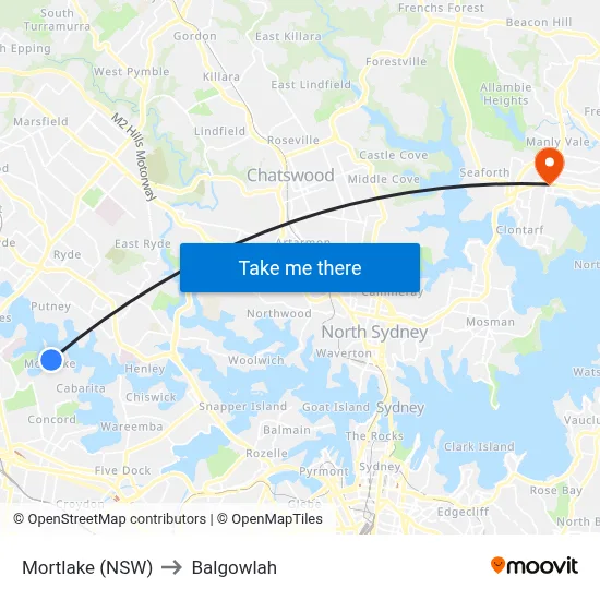 Mortlake (NSW) to Balgowlah map