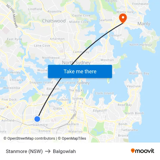 Stanmore (NSW) to Balgowlah map