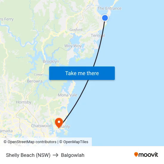Shelly Beach (NSW) to Balgowlah map