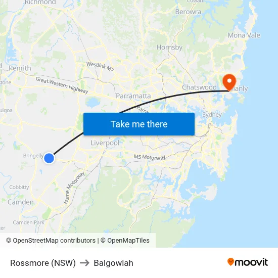 Rossmore (NSW) to Balgowlah map