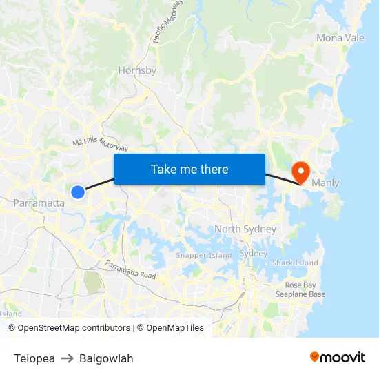 Telopea to Balgowlah map