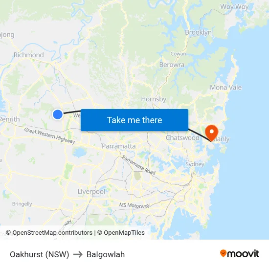Oakhurst (NSW) to Balgowlah map