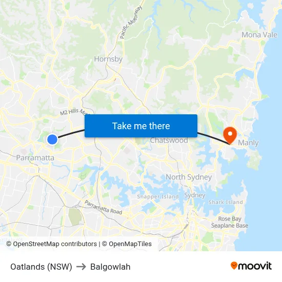 Oatlands (NSW) to Balgowlah map