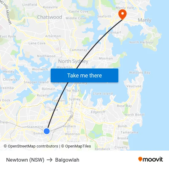 Newtown (NSW) to Balgowlah map