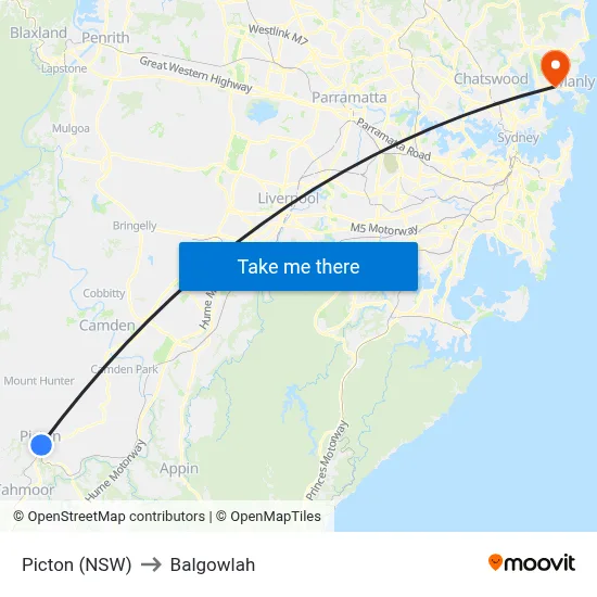 Picton (NSW) to Balgowlah map