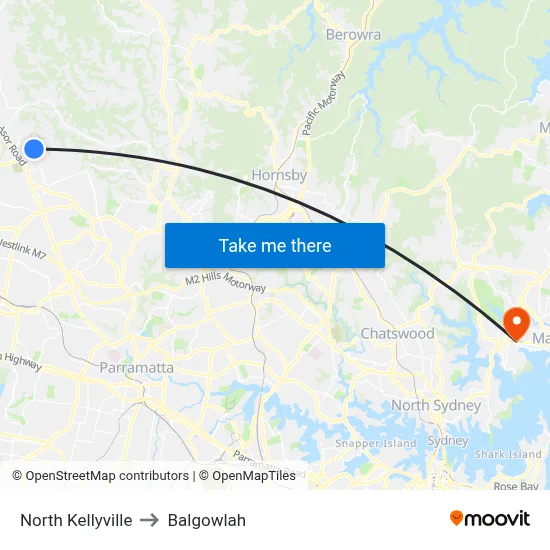 North Kellyville to Balgowlah map
