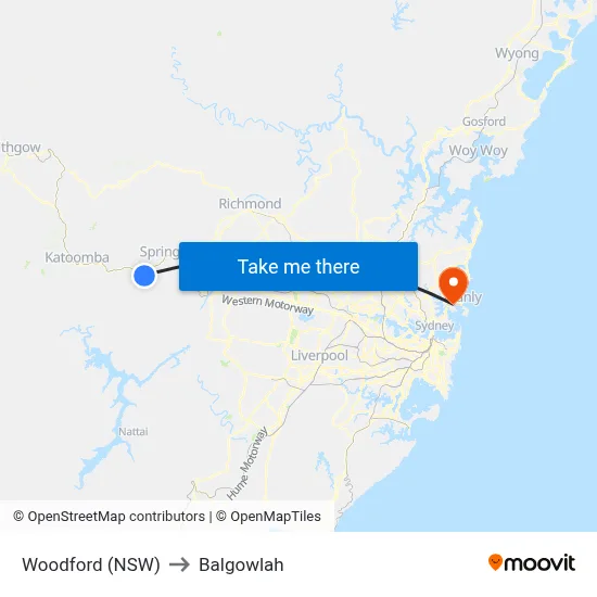 Woodford (NSW) to Balgowlah map
