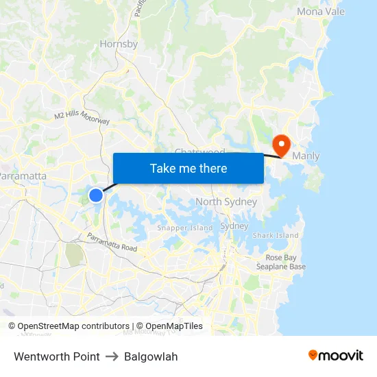 Wentworth Point to Balgowlah map