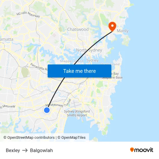 Bexley to Balgowlah map
