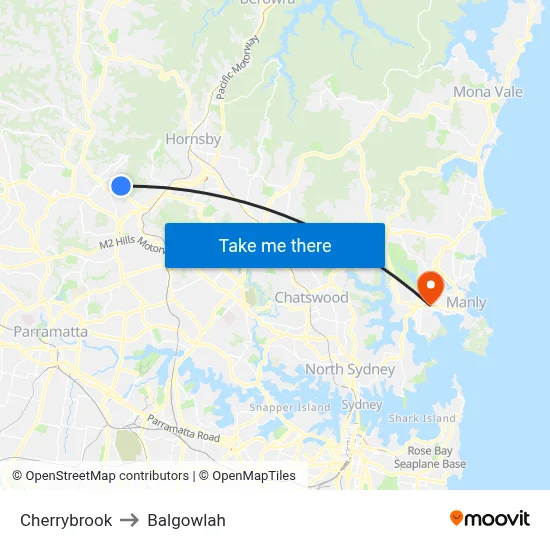 Cherrybrook to Balgowlah map