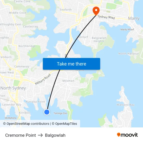 Cremorne Point to Balgowlah map