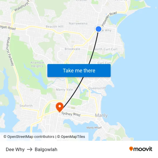 Dee Why to Balgowlah map