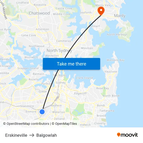 Erskineville to Balgowlah map