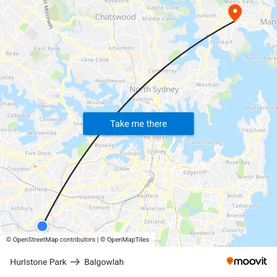 Hurlstone Park to Balgowlah map