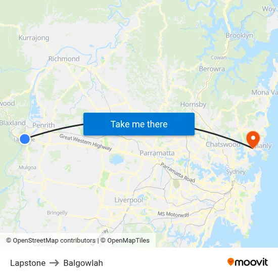 Lapstone to Balgowlah map
