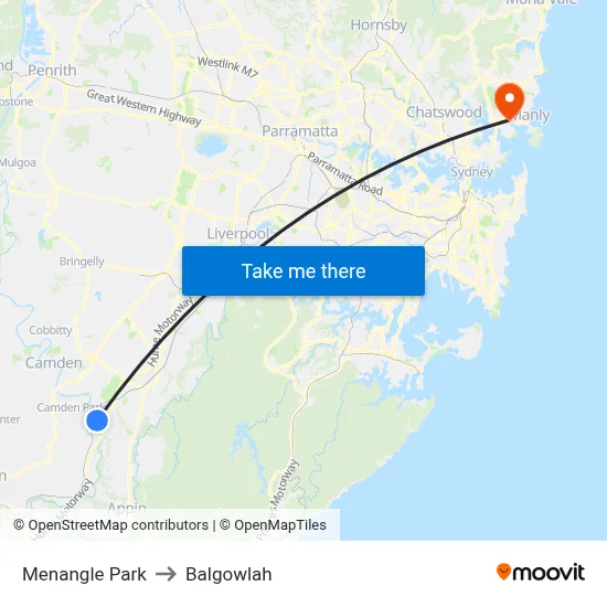 Menangle Park to Balgowlah map