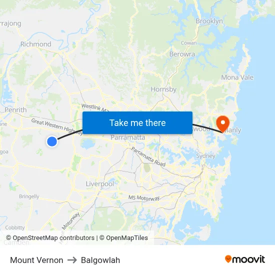 Mount Vernon to Balgowlah map