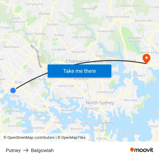 Putney to Balgowlah map