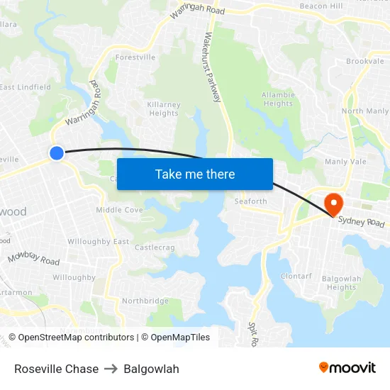 Roseville Chase to Balgowlah map