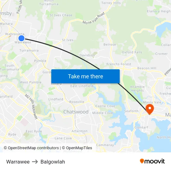 Warrawee to Balgowlah map