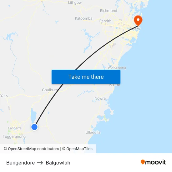 Bungendore to Balgowlah map