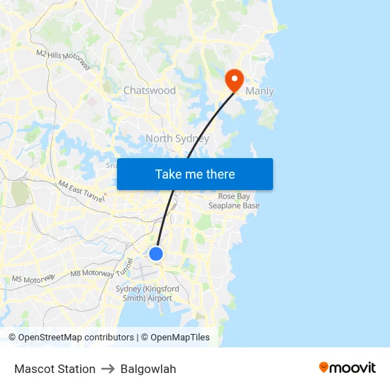 Mascot Station to Balgowlah map