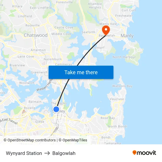 Wynyard Station to Balgowlah map