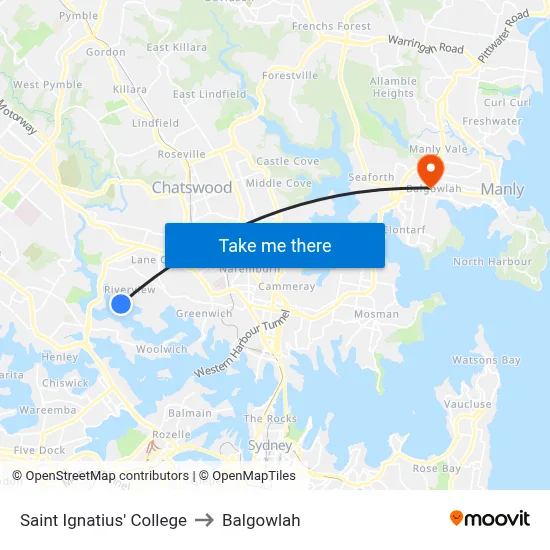 Saint Ignatius' College to Balgowlah map