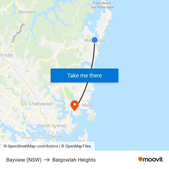 Bayview (NSW) to Balgowlah Heights map