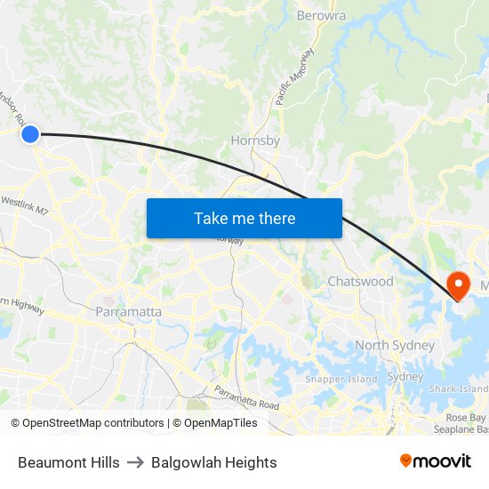 Beaumont Hills to Balgowlah Heights map