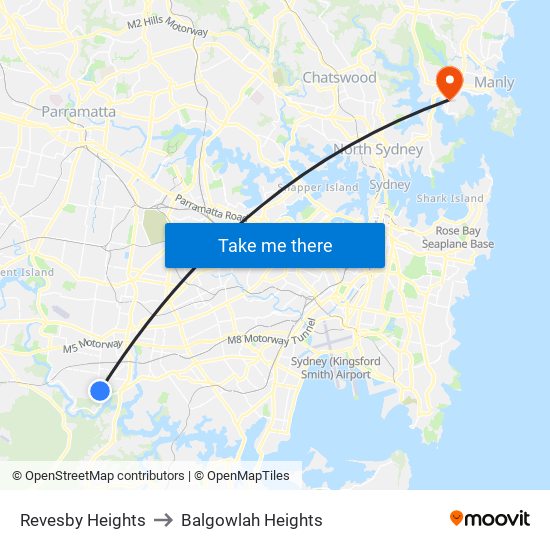 Revesby Heights to Balgowlah Heights map