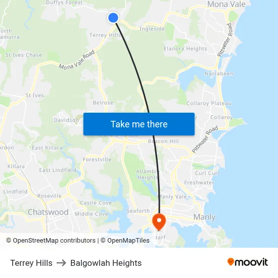 Terrey Hills to Balgowlah Heights map