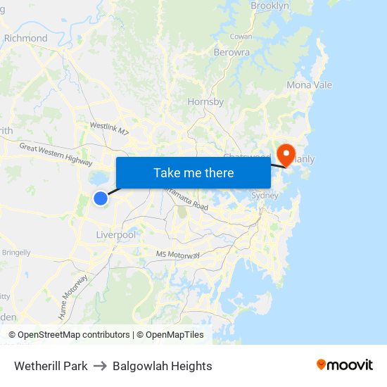 Wetherill Park to Balgowlah Heights map