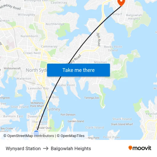 Wynyard Station to Balgowlah Heights map