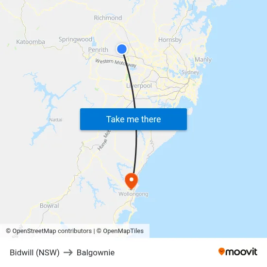 Bidwill (NSW) to Balgownie map