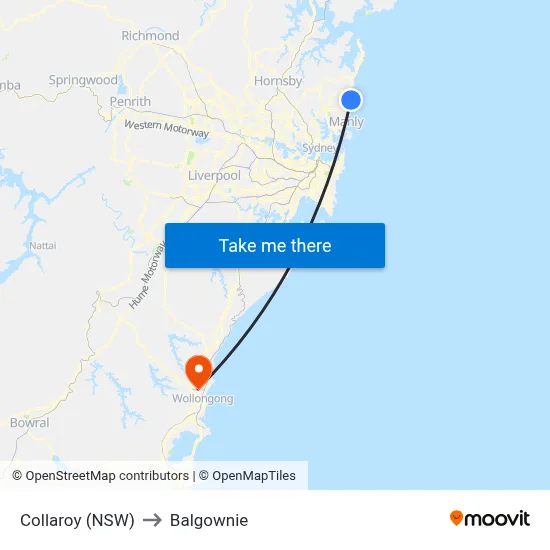 Collaroy (NSW) to Balgownie map
