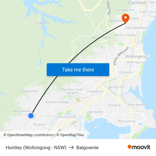 Huntley (Wollongong - NSW) to Balgownie map