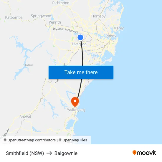 Smithfield (NSW) to Balgownie map
