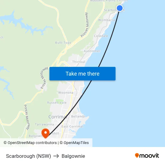 Scarborough (NSW) to Balgownie map