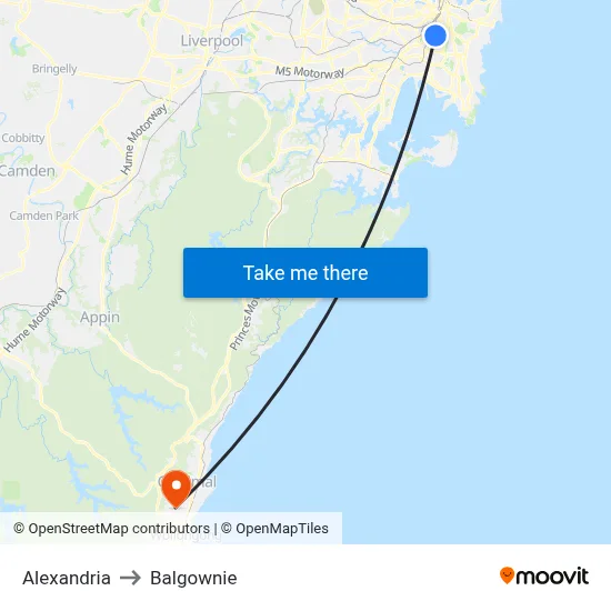 Alexandria to Balgownie map