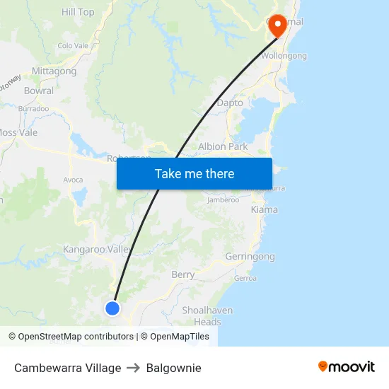 Cambewarra Village to Balgownie map