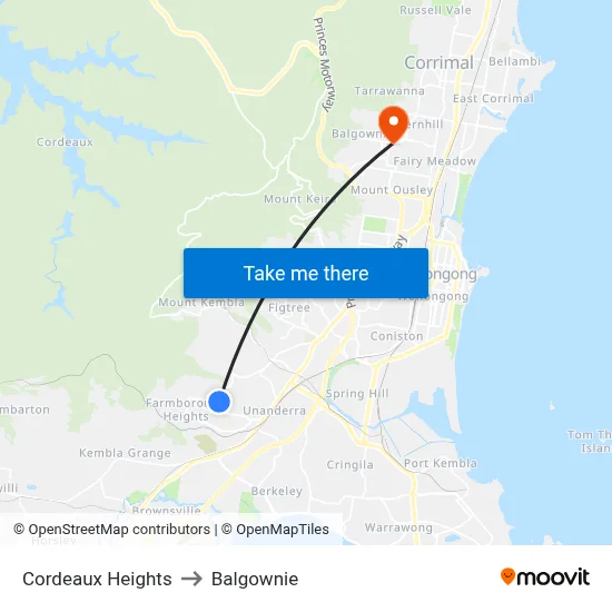 Cordeaux Heights to Balgownie map